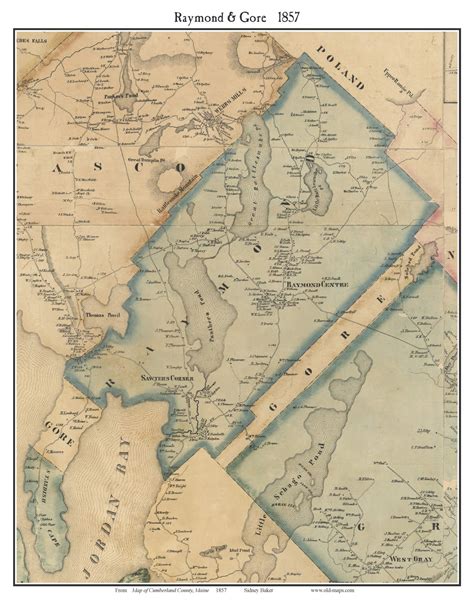 Raymond, Maine 1857 Old Town Map Custom Print - Cumberland Co. - OLD MAPS