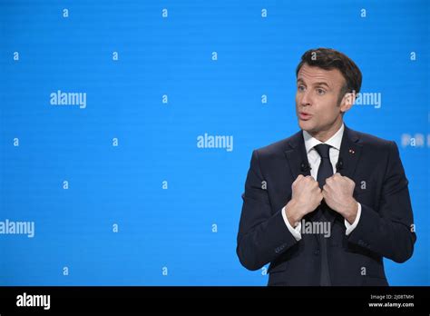 French President Emmanuel Macron, candidate for his re-election for ...