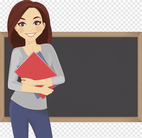 Woman standing in front of blackboard illustration, Student Teacher Blackboard Education ...