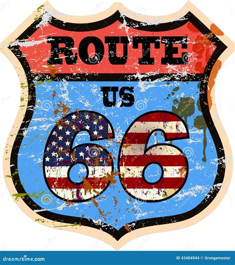 Vintage Route 66 Road Sign Stock Vector - Image: 43484944