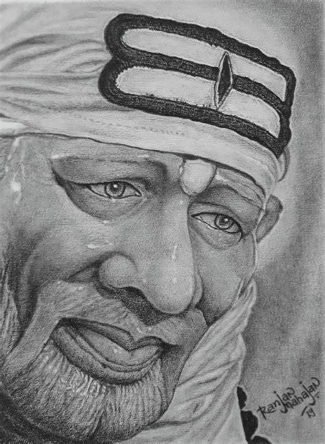 "KARUNAKAR" -**-Realistic Pencil Sketch Of Shirdi Sri Saibaba By Artist Ranjan Mahajan ...