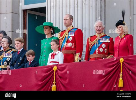 The British Royal Family on the Buckingham Palace balcony to watch the ...