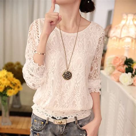 2017 New Summer Ladies White Blusas Women's Long Sleeve Chiffon Lace Crochet Tops Blouses Women ...