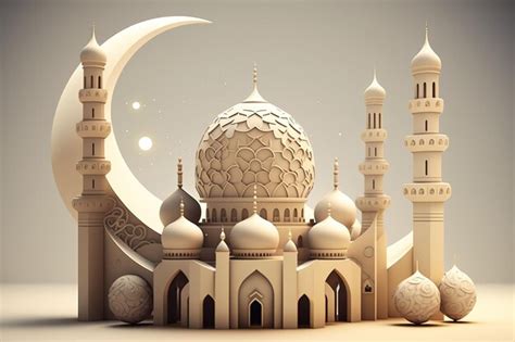 Premium Photo | A paper cut model of a mosque and moon.