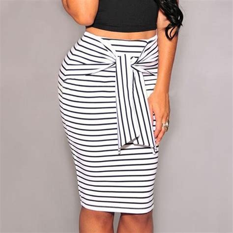 Wholesale Women Fashion Summer Pencil Skirts High Waist Striped Skirt Plus Size Bodycon Mini ...