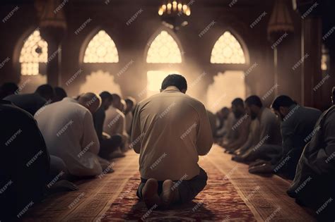 Premium AI Image | A man praying in a mosque with a light on his face