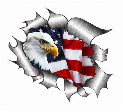 Ripped Torn Metal Design With American Bald Eagle & US Flag Motif External Vinyl Car Sticker ...