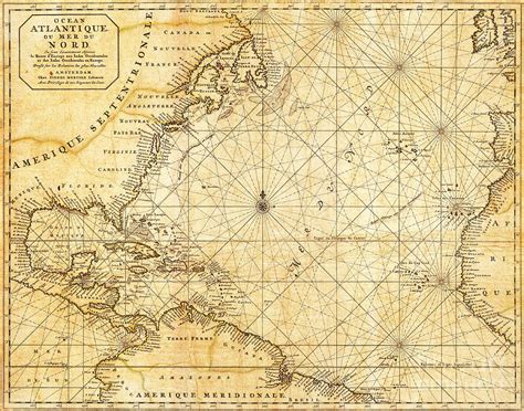 Atlantic Ocean Caribbean Sea Vintage Maritime Map Photograph by ELITE IMAGE photography By Chad ...