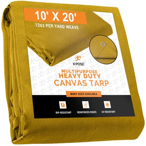 Xpose Safety Canvas Tarp - Tan 10' x 20' Duck Canvas Heavy Duty 12 oz ...