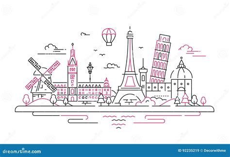 European Landmarks Flat Design Composition Stock Vector - Illustration of europe, city: 92235219