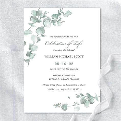 Memorial Service Invitation Templates Eucalyptus Greenery throughout Celebrate It Templates ...