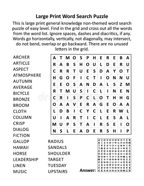 Large print general knowledge word search puzzle royalty free ...