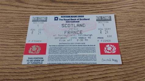 Scotland v France 1994 Rugby Ticket - Rugbyreplay