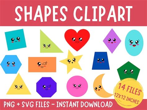 Shapes Clipart 2D Shapes Clip Art Kawaii Geometric Shapes - Etsy