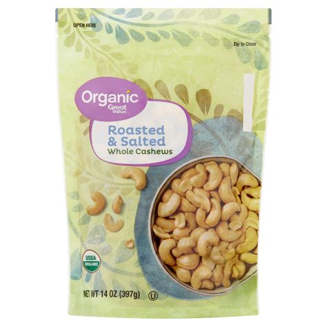 Great Value Organic Roasted & Salted Whole Cashews, 14 oz - Walmart.com