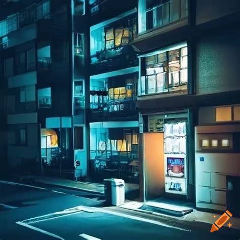 Night view of a japanese condominium with a vending machine on Craiyon