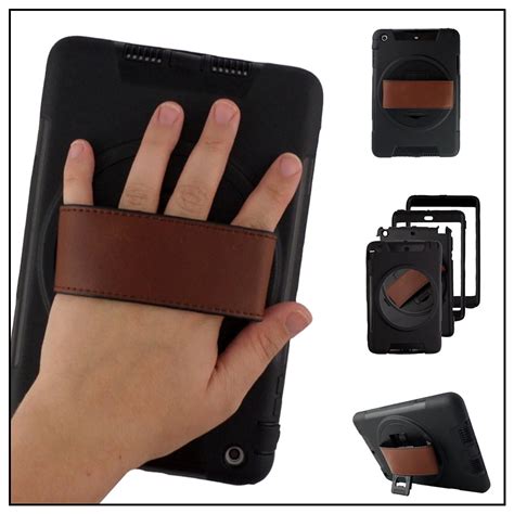 Black Rugged Kickstand Case Durable LEATHER HAND STRAP for Apple iPad ...