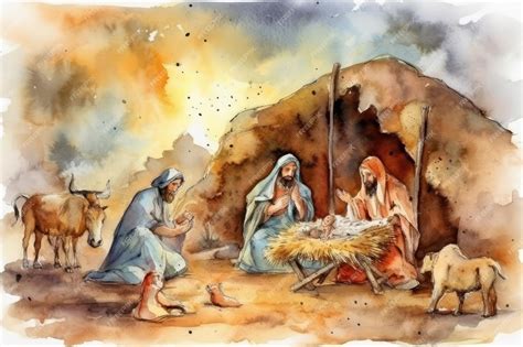 Premium AI Image | Watercolor painting of a scene from the nativity of ...