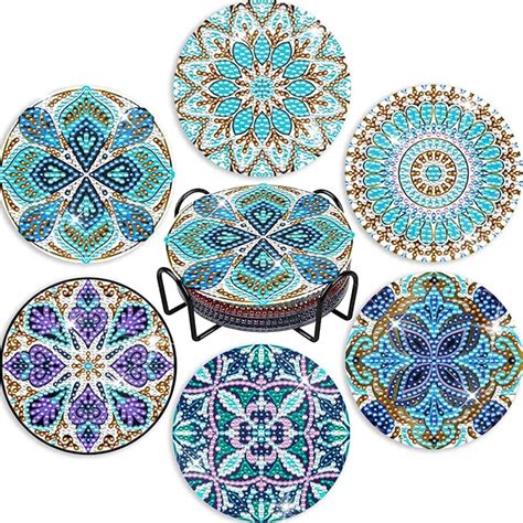 Amazon.com: IHSENO Diamond Dot Art Coasters 6 Pcs Mandala Diamond ...