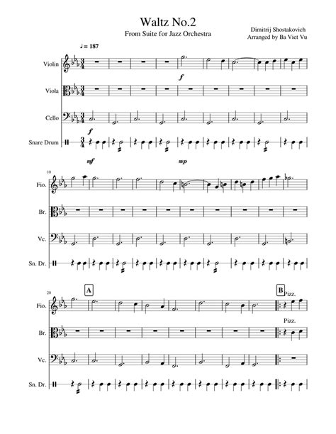 Shostakovich Waltz No. 2 Sheet music for Violin, Viola, Cello, Percussion | Download free in PDF ...