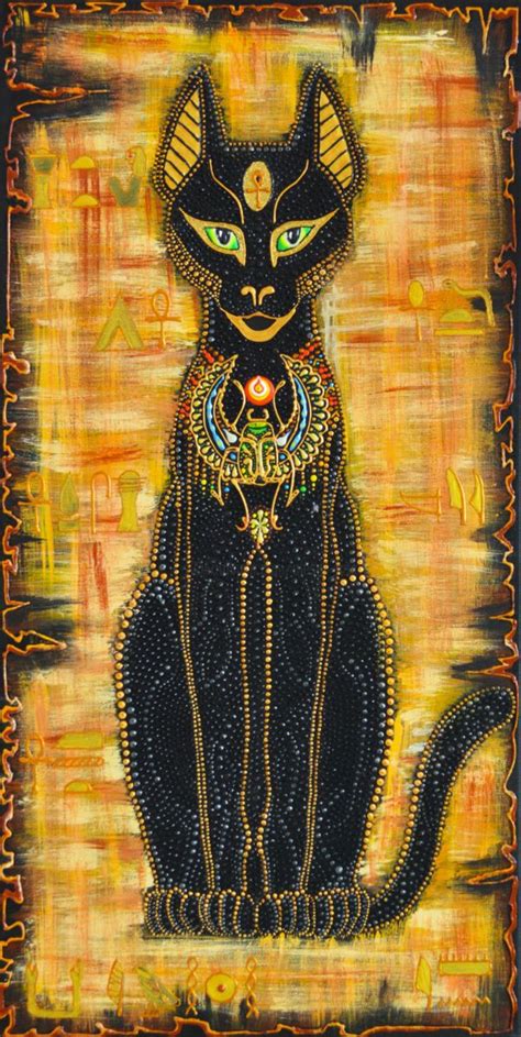 a painting of a black cat with green eyes