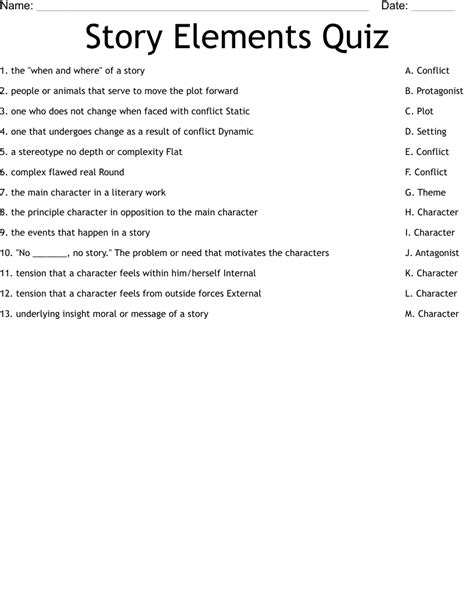 Story Elements Quiz Worksheet - WordMint