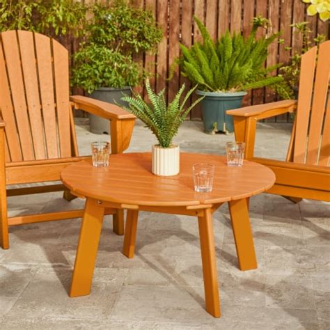 Glitzhome 36 Inch D Outdoor Tangerine HDPE Round Coffee Table, Set of ...