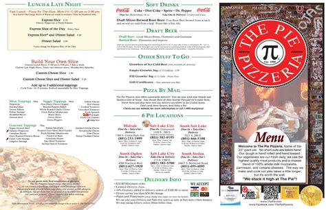 The Pie Pizzeria menu in Salt Lake City, Utah, USA