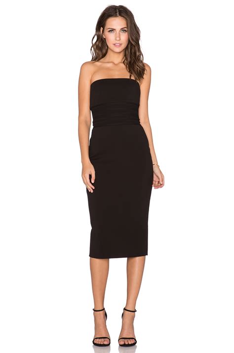 MILLY Strapless Midi Dress in Black | Lyst