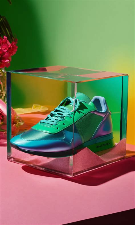 Lexica - Clear iridescent cube full of colorful recognizable objects such as Balenciaga sneakers ...