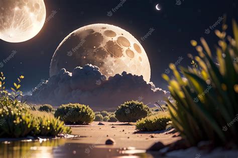 Premium Photo | A digital painting of a landscape with a moon and the moon