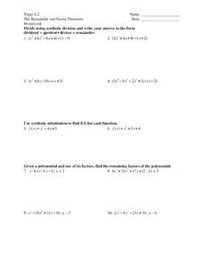 The Remainder and Factor Theorems Worksheet for 11th Grade | Lesson Planet