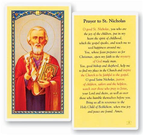 St. Nicholas Prayer Laminated Holy Card