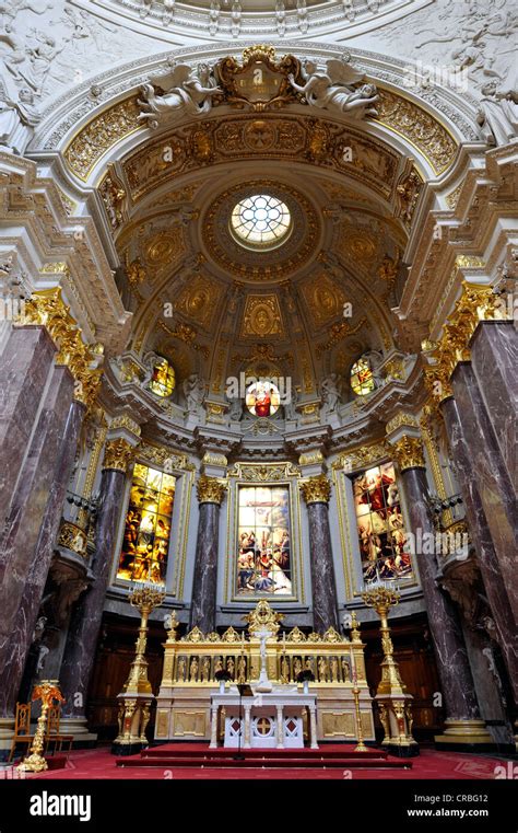 Interior, altar, historic dome, Berlin Cathedral, Supreme Parish and ...