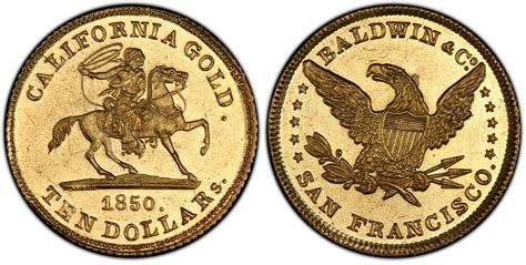 1850 Baldwin $10 | Cowboy design, Gold piece, Coins