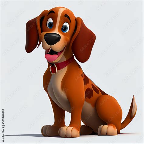 Cute cartoon dog character. 3D animation on white background Stock ...