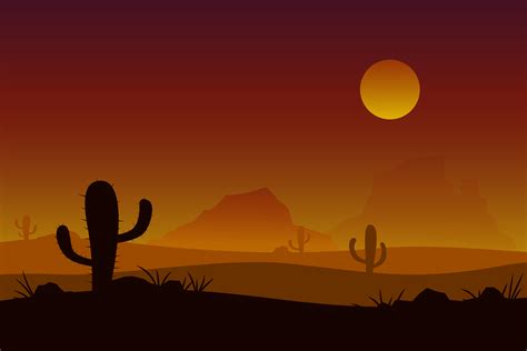 Sunset desert vector with sun cactus background. 558131 Vector Art at Vecteezy