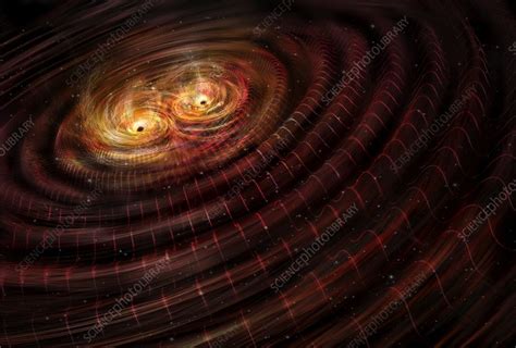 Black hole merger and gravitational waves - Stock Image - C030/0038 - Science Photo Library