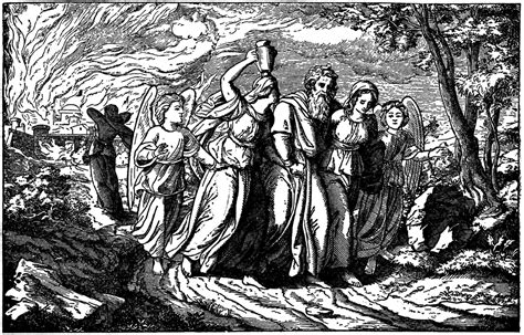 Lot and His Daughters are Led Away from Sodom by Two Angels | ClipArt ETC