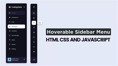 How to make Hoverable Sidebar Menu using HTML CSS & JavaScript | Coding Stella