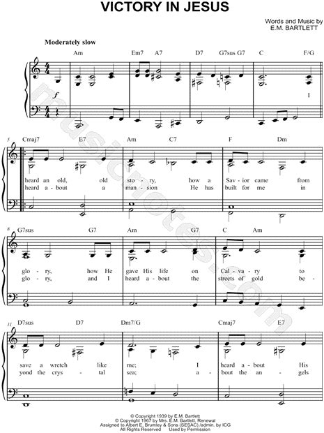 Eugene Bartlett "Victory in Jesus" Sheet Music (Easy Piano) in C Major (transposable) - Download ...