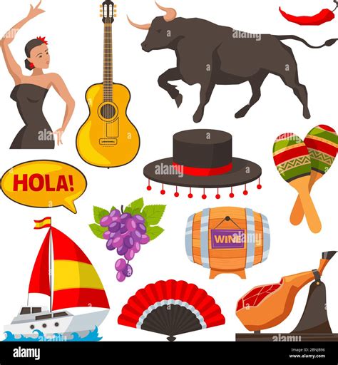 Travel pictures of spain cultural objects. Cartoon style illustrations isolate Stock Vector ...