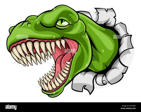 A cartoon T Rex tyrannosaurus dinosaur ripping through the background Stock Photo: 110794799 - Alamy