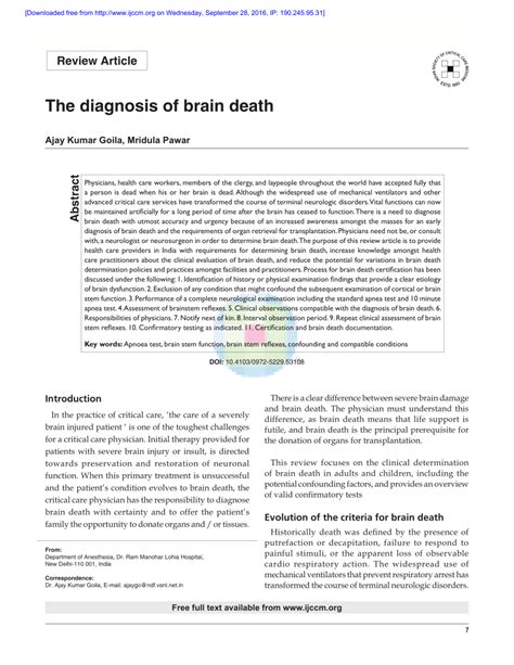 (PDF) The diagnosis of brain death