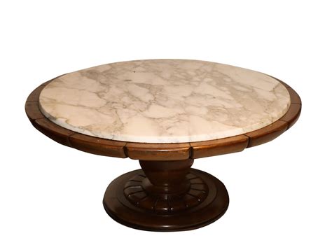 Vintage Walnut Marble Round pedestal Coffee Table