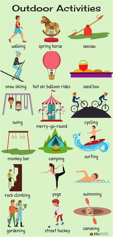 Outdoor Activities Vocabulary in English | English vocabulary, Vocabulary, Learn english