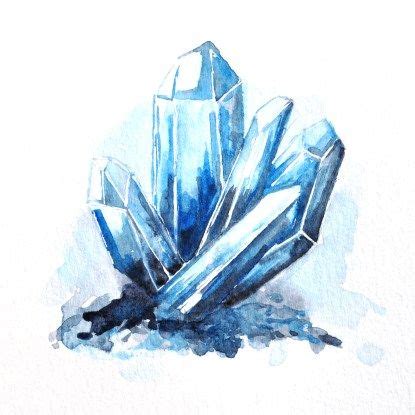 watercolor painting of blue crystals on white paper