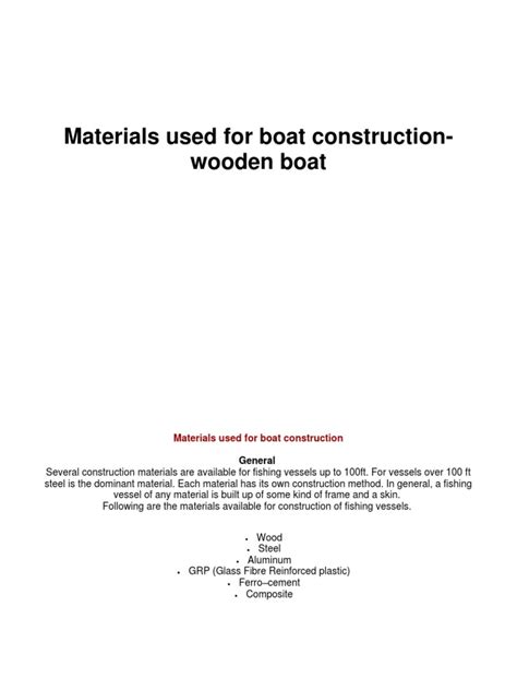 Boat Building Materials and Construction of Boat Wooden Boat | PDF ...