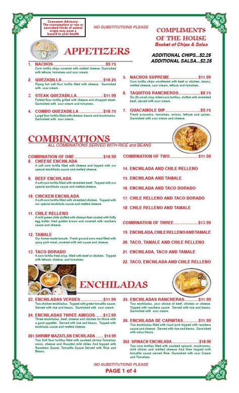 Menu — El Ranchito Mexican restaurant