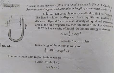 harmonic oscillator - Frequency of oscillation in Simple U-Tube Manometer by Energy Method ...